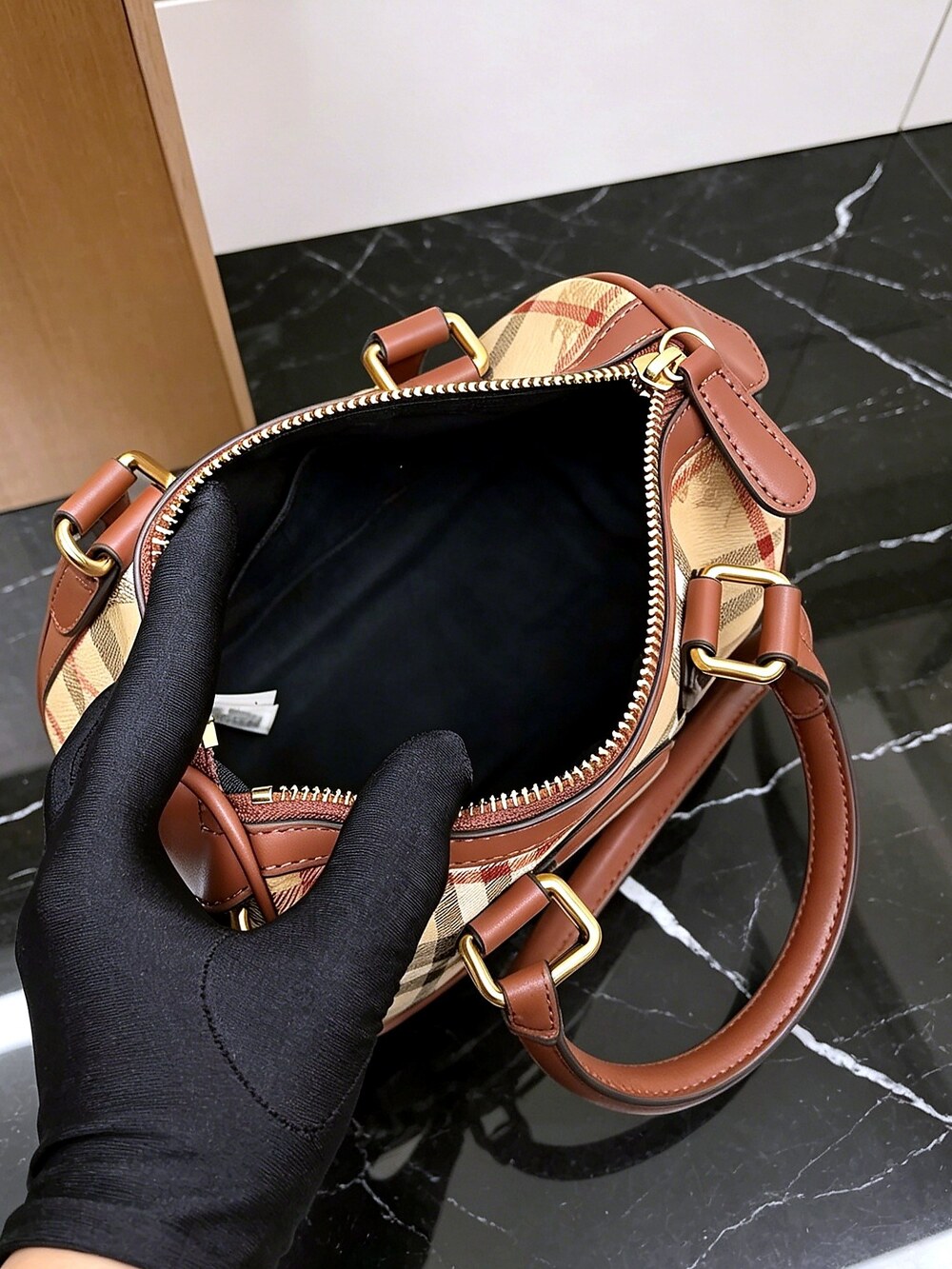 Burberry Mini Check Bowling Bag - Picture 3 of 6